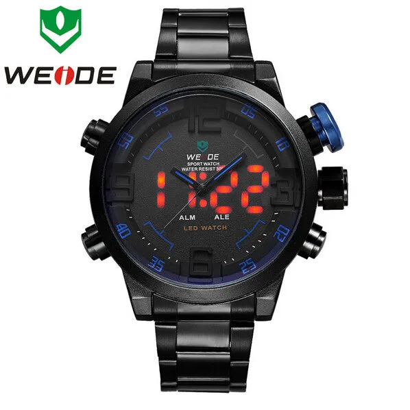 WEIDE Brand Military Watch Men Quartz 30m Waterproof LED Digital Full Stainless Steel Outdoor Sports Watches Dress Wristwatches