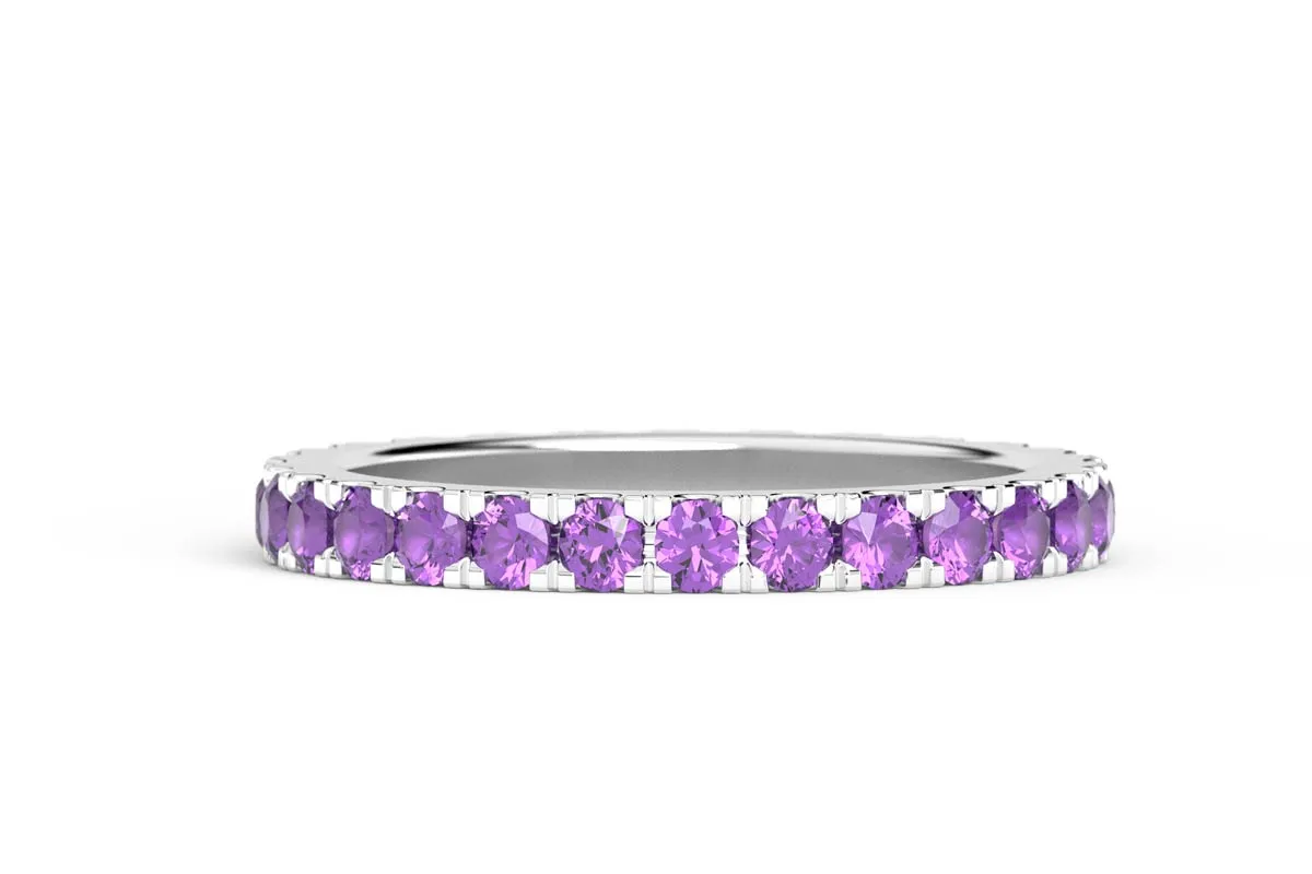 WHITE GOLD BIRTHSTONE ETERNITY PAVE STACKING RING