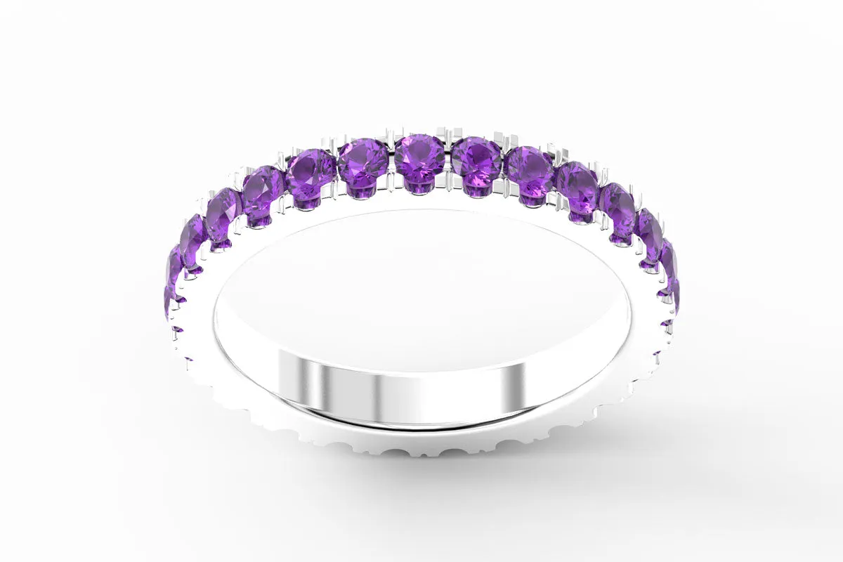 WHITE GOLD BIRTHSTONE ETERNITY PAVE STACKING RING
