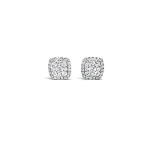White gold cushion shaped diamond cluster earrings 0.51ct