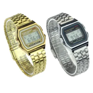 Women Men's Watch 2Color Metal Vintage Couple Watches Men Full Stainless Digital Stopwatch