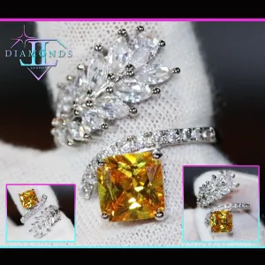 Womens Ring | Emerald Diamond Ring | Princess Cut Ring | Yellow Diamond Ring | Baguette Ring | Womens Statement Ring | Cushion Ring