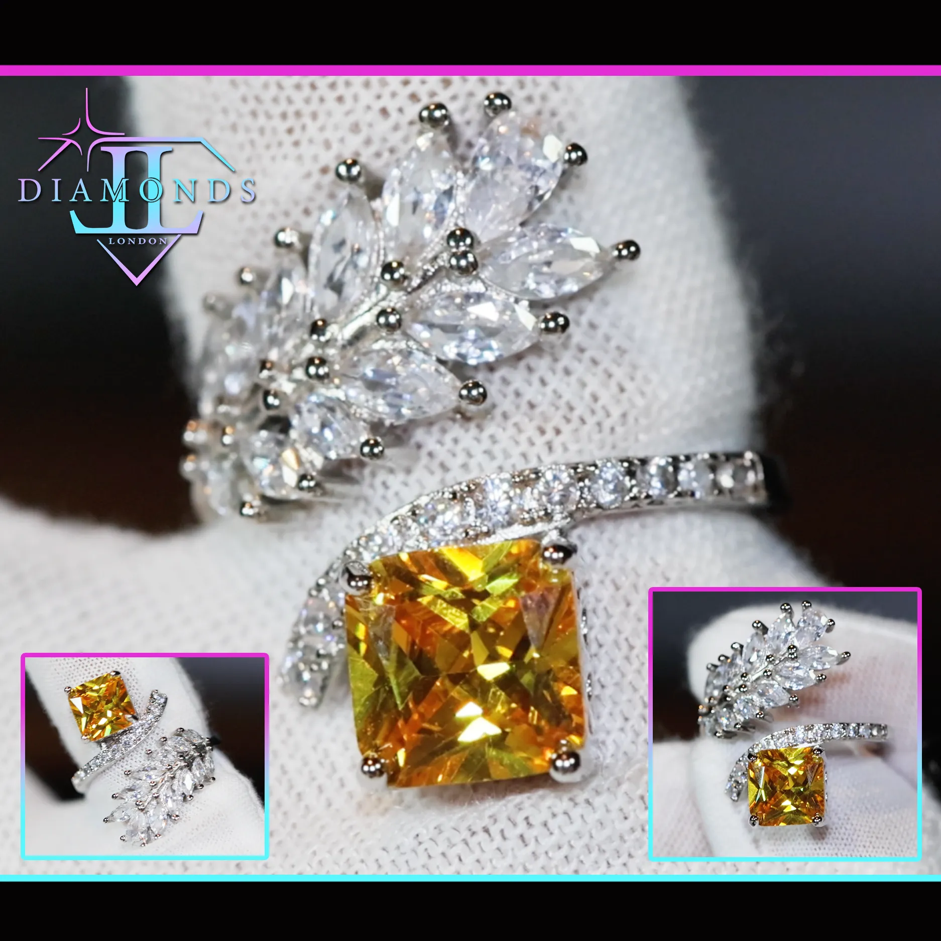 Womens Ring | Emerald Diamond Ring | Princess Cut Ring | Yellow Diamond Ring | Baguette Ring | Womens Statement Ring | Cushion Ring