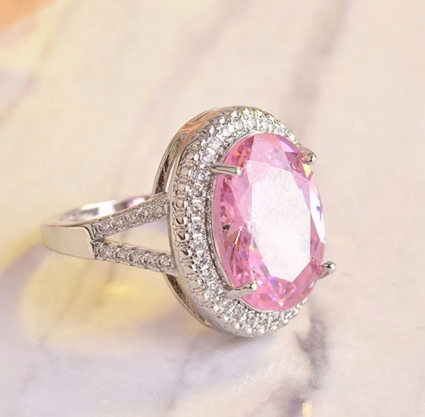 Womens Round Ring | Pink Ring | Oval Ring | Engagement Ring | Gemstone Ring | Pink Diamond Ring | Round Diamond Ring | Halo Ring | Big Ring