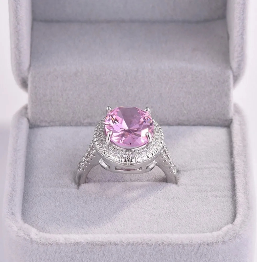 Womens Round Ring | Pink Ring | Oval Ring | Engagement Ring | Gemstone Ring | Pink Diamond Ring | Round Diamond Ring | Halo Ring | Big Ring