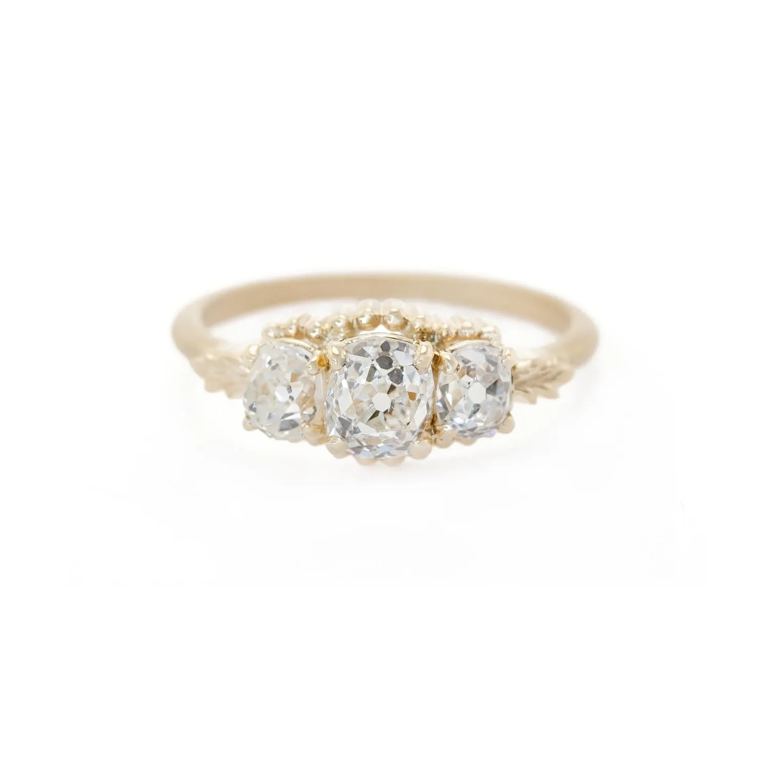 Wood Nymph Faye Old Mine Cut Diamond 3 Stone Ring