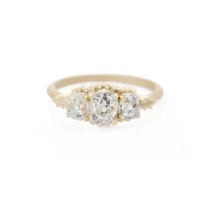 Wood Nymph Faye Old Mine Cut Diamond 3 Stone Ring