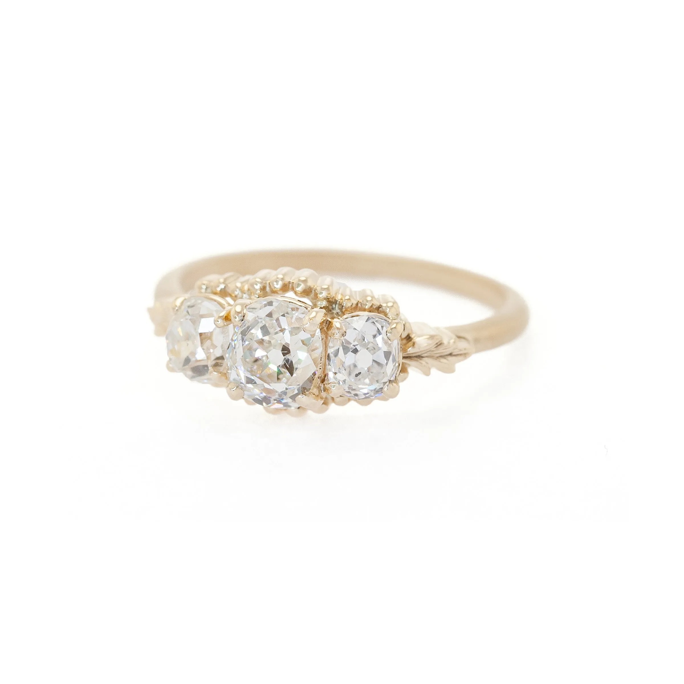 Wood Nymph Faye Old Mine Cut Diamond 3 Stone Ring