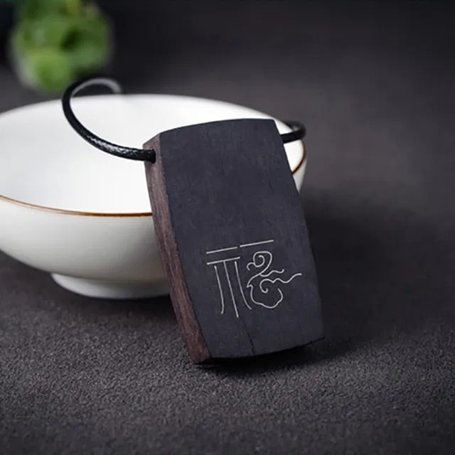 Wooden Pendant on Rope Chain Necklace
