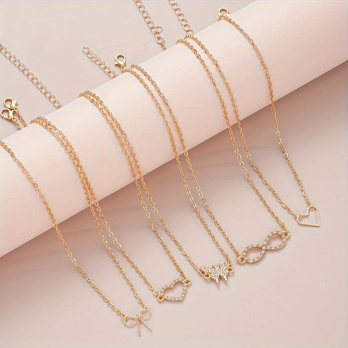 Y2K & Heart Necklace Set, Rhinestone Accents, Ideal Gift